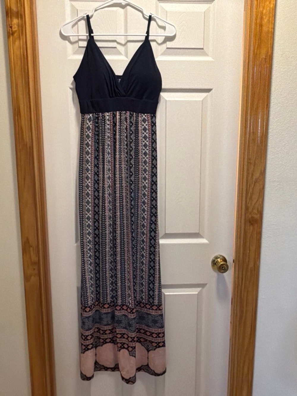 Black & Patterned Maxi Dress - Sleeveless V-Neck